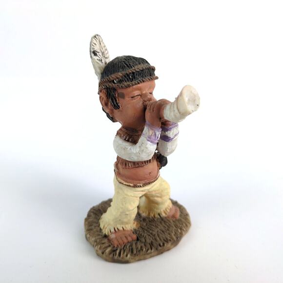 Vintage Native American Indian Boy with Horn & Canoe Resin Figurines - Picture 2 of 7